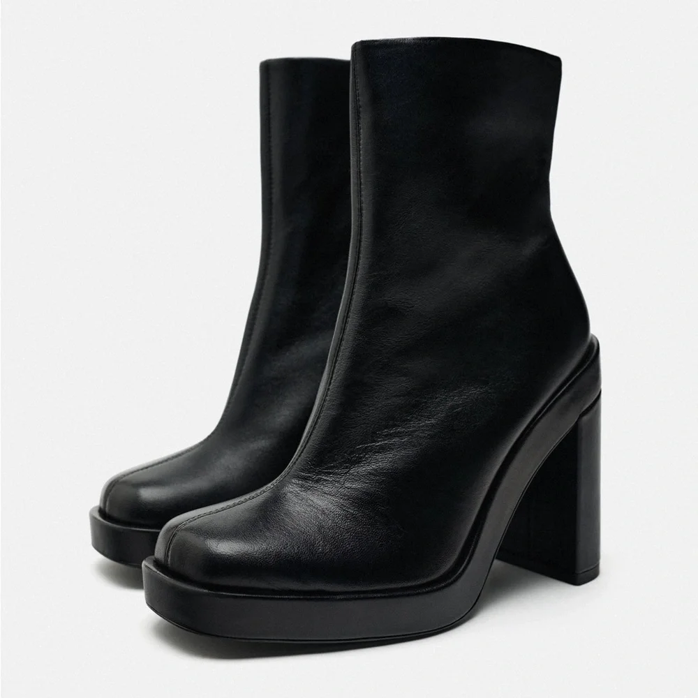 ZARA PLATFORM LEATHER HEELED ANKLE BOOTS
